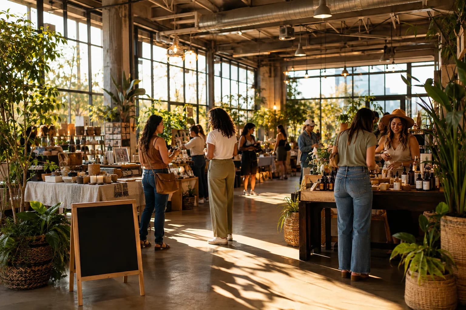 A bright indoor Dallas-Fort Worth pop-up venue filled with local makers and shoppers