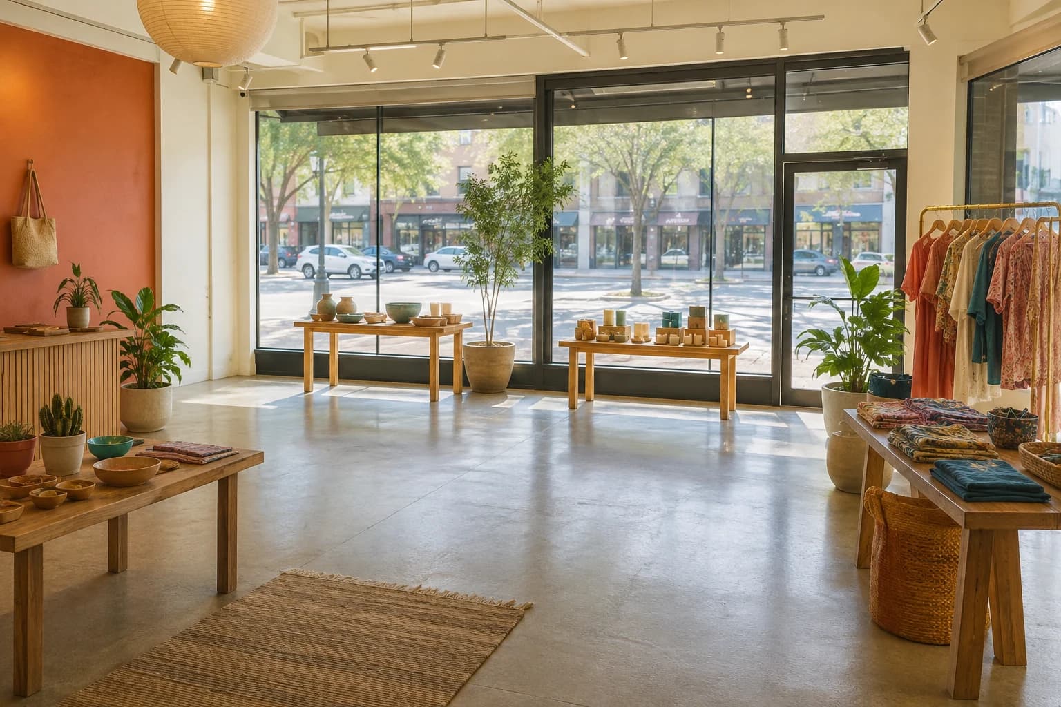 A bright flexible storefront arranged for local maker pop-ups